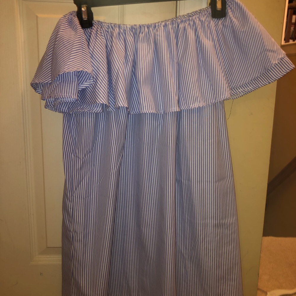Blue and white striped dress
